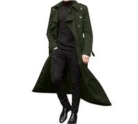 Trench coat pour homme - Manteau long avec ceinture - Couleur unie - Manteau de transition - Boutons à revers - Veste d'hiver fine - Veste d'hiver légère - Coupe-vent - Simplicité - Manteau de loisirs
