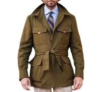 Trench-coat pour Homme Veste Cintrée à Simple Boutonnage et Ceinture Veste Cargo Décontractée à Revers Cranté et Multiples Poches(L)