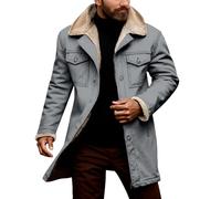 Trench coat pour homme - Veste polaire avec plusieurs poches - Sans capuche - En daim - Veste d'hiver décontractée - Veste coupe-vent chaude - Doublure confortable - Long manteau d'hiver épais - Veste