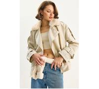 Trench Coat with Faux Fur Collar M