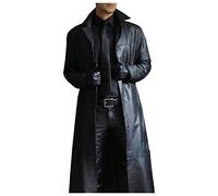 Trench en cuir pour homme - Manteau d'hiver long et chaud sans capuche - Couleur unie - Veste en similicuir gothique steampunk - Coupe-vent - Long trench pour l'hiver, Noir , L