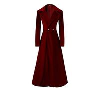 Trench en velours gothique à manches longues avec revers vintage pour femme - Long cardigan - Manteau Steampunk - Automne/hiver - Manteau chaud, rouge, M