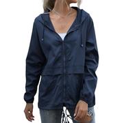 Trench Femme,Manteaux De Pluie pour Femmes Veste Softshell Coupe-Vent Sweat À Capuche Imperméable Léger Coupe-Vent Parka Vêtement D'Extérieur pour La Marche La Randonnée Bleu Foncé Xl