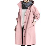 Trench Femme,Trenchs pour Femmes Vestes D'Hiver Softshell Coupe-Vent À Capuche Parka Longue et Légère Vêtements D'Extérieur Décontractés pour La Marche La Randonnée et Le Camping Rose S