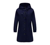 Trench Femme,Vestes Imperméables Légères et Longues pour Femmes Coupe-Vent À Capuche Parka Softshell Respirante Manteaux D'Extérieur Actifs pour La Marche Bleu Foncé Taille L