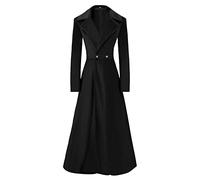 Trench femmes en velours gothique à manches longues avec revers vintage long cardigan manteau Steampunk automne hiver manteaux chauds, Noir , XXL