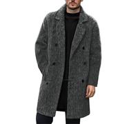 Trench Homme Long avec Double Boutonnage Coupe-vent Classique Veste de Costume en Laine Veste de Transition Manteau Long Hiver Grande Taille Cardigan Long, gris, S