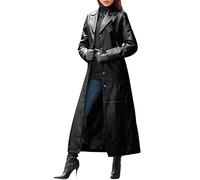 Trench long et léger pour femme - Longueur moyenne - En cuir synthétique - Double boutonnage - Pour femme - Mode printemps automne - Veste de transition - Coupe-vent avec manches longues, a noir, XXL