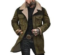 Trench long pour homme avec doublure en polaire Sherpa - Veste en cuir - Veste d'hiver chaude et rembourrée - Doudoune - Marron - Vestes Trench - Manteaux de travail classiques et élégants - Pardessus
