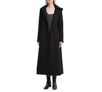 Trench-manteau long à double boutonnage avec capuche en cachemire et laine pour femme - Longueur maximale - Manteau de type Pea - Disponible en couleur trench, Noir , 34