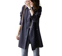 Trench mi-long femme doublure à carreaux printemps et automne trench de couleur unie à boutonnage ample (Color : Navy Blue, Size : XL 55-60kg)