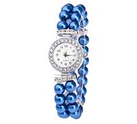Trench Montre à quartz pour femme Bracelet perle Chaîne Casual Mode Montre Femme, bleu, taille unique