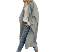 Trench pour femme - Blend Coat avec col cranté - Veste mi-saison décontractée - Boutons - Veste d'automne élégante et tendance - Longue trench - Couleur unie - Veste d'hiver épaisse, gris clair, M