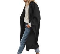 Trench pour femme - Blend Coat avec col cranté - Veste mi-saison décontractée - Boutons - Veste d'automne élégante et tendance - Longue trench - Couleur unie - Veste d'hiver épaisse, Noir , L