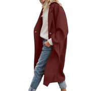 Trench pour femme - Blend Coat avec col cranté - Veste mi-saison décontractée - Boutons - Veste d'automne élégante et tendance - Longue trench - Couleur unie - Veste d'hiver épaisse, Brique rouge., M