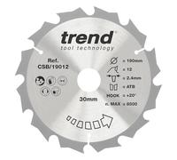 Trend CraftPro Ripping TCT Circular Saw Blade, 190mm x 12 Teeth x 30mm Bore, Tungsten Carbide Tipped, CSB/19012