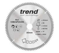 Trend CraftPro TCT Circular Saw Blade, 254mm x 96 Teeth x 30mm Bore, Tungsten Carbide Tipped, Ideal for Cutting Aluminium & Plastic, CSB/AP25496