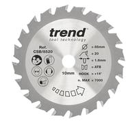 Trend Lame de Scie Circulaire pour Bois, 85 mm de Diamètre, 10 mm d'Alésage, 20 Dents, TCT, 1,6 mm de Trait de Scie, +14° Crochet, CSB/8520
