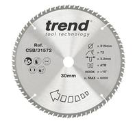 Trend CraftPro Trimming Crosscut TCT Circular Saw Blade, 315mm x 72 Teeth x 30mm Bore, Tungsten Carbide Tipped, CSB/31572