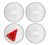 TREND FOR HOME Lot de 4 Petites Assiettes en Verre Transparent Assiettes à Dessert Salade Tapas Pâtes Gâteau Assiette à Petit-Déjeuner Service de Table | Ø 17.4 cm | Dessin Géométrique | Elina