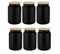 TREND FOR HOME Lot de 6 bocaux de conservation noirs avec couvercles en bois - 970 ml - Bocaux hermétiques, Boîtes Alimentaires pour thé, café et autres choses - Eco Storage - Noir mat