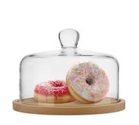 TREND FOR HOME Plateau Aperitif Ø 22 cm H: 16.2 cm Fait à la Main Cloche en Verre avec Socle en Bois Plateau Fromage Cloche Verre Soufflé Plateau de Service Dessert Gâteau | Euphoria