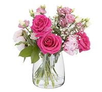 TREND FOR HOME Vase en Verre Transparent Rond pour Fleurs Séchées Pampa Rose Muguet Jacinthe, Décoration Maison, H: 17 cm, ⌀ 11.9 cm, Zinnia