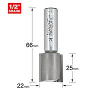 Trend Fraise droite 2 flûtes 22 x 25 mm, queue 1/2, carbure tungstène | Réalise des rainures droites nettes et du fraisage d’attaque, plaquettes carbure de tungstène, 22 mm, 4/66X1/2TC