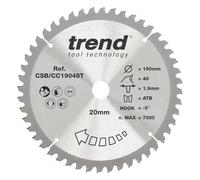Trend Lame de Scie à Onglet sans Fil pour Bois, 190 mm de Diamètre, 20 mm d'Alésage, 48 Dents, TCT, 1,9 mm de Trait de Scie, -5° Crochet, CSB/CC19048T