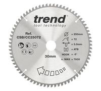 Trend Lame de Scie à Onglet pour Bois, 250 mm de Diamètre, 30 mm d'Alésage, 72 Dents, TCT, 3 mm de Trait de Scie, -5° Crochet, CSB/CC25072