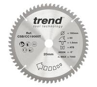 Trend Lame de Scie à Onglet sans Fil pour Bois, 190 mm de Diamètre, 20 mm d'Alésage, 60 Dents, TCT, 1,9 mm de Trait de Scie, -5° Crochet, CSB/CC19060T