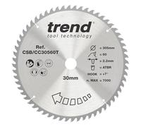 Trend Lame de scie à onglet ATBR sans fil pour bois, diamètre 305 mm, alésage 30 mm, 60 dents, scie 2,44 mm, crochet +7°, CSB/CC30560T