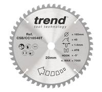 Trend Lame de scie à onglets sans fil Wood, diamètre 185 mm, alésage 20 mm, 48 dents, trait de scie 1,6 mm, crochet -5°, TCT, finition fine, CSB/CC18548T