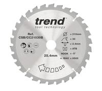 Trend Lame de scie à onglets Wood, diamètre 210 mm, alésage 25,40 mm, 30 dents, trait de scie 2,4 mm, crochet -5°, TCT, finition moyenne, CSB/CC21030B