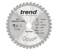 Trend Lame de scie à onglets Wood, diamètre 210 mm, alésage 25,40 mm, 40 dents, trait de scie 2,4 mm, crochet -5°, TCT, finition fine, CSB/CC21040B