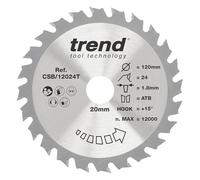 Trend Lame de scie circulaire 120 mm, 20 mm, 24 dents TCT finition moyenne | Coupe le bois proprement sur scies circulaires sans fil, Ø120 mm, alésage 20 mm, +15° et 24 dents TCT CSB/12024T