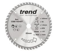 Trend Lame de scie circulaire 165 mm, 48 dents TCT pour bois, alésage 20 mm