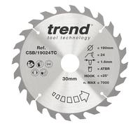 Trend Lame de Scie Circulaire sans Fil ATBR pour Bois, 190 mm de Diamètre, 30 mm d'Alésage, 24 Dents, TCT, 1,6 mm de Trait de Scie, +25° Crochet, CSB/19024TC