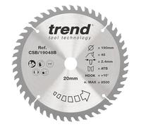 Trend Lame de scie circulaire 190 mm, alésage 20 mm, 48 dents TCT | Coupe du bois proprement pour des coupes d’onglet nettes, 48 dents TCT, trait 2,4 mm et crochet +10° CSB/19048B