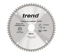 Trend Lame de Scie Circulaire Aluminium & Plastique, 215 mm de Diamètre, 30 mm d'Alésage, 64 Dents, TCT, 2,8 mm de Trait de Scie, -6° Crochet, CSB/AP21564