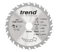 Trend Lame de scie circulaire bois 134 mm, 20 mm alésage, 24 dents TCT +15°