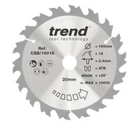 Trend Lame de scie circulaire bois 160 mm, alésage 20 mm, 18 dents, +25°