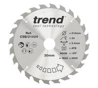 Trend Lame de Scie Circulaire pour Bois, 210 mm de Diamètre, 30 mm d'Alésage, 24 Dents, TCT, 2,4 mm de Trait de Scie, +15° Crochet, CSB/21024