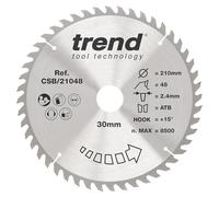 Trend Lame de Scie Circulaire pour Bois, 210 mm de Diamètre, 30 mm d'Alésage, 48 Dents, TCT, 2,4 mm de Trait de Scie, +15° Crochet, CSB/21048
