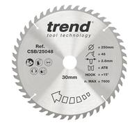 Trend Lame de scie circulaire bois 250 mm, 48 dents, 30 mm alésage | Coupe le bois proprement avec une coupe de finition moyenne, +15° d’angle de crochet, alésage 30 mm, CSB/25048