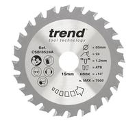 Trend Lame de Scie Circulaire pour Bois, 85 mm de Diamètre, 15 mm d'Alésage, 24 Dents, TCT, 1,2 mm de Trait de Scie, +14° Crochet, CSB/8524A
