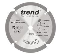Trend Lame de scie circulaire PCD pour fibrociment, diamètre 184 mm, alésage 16 mm, 4 dents, trait de scie 2,2 mm, crochet +12°, PCD, finition grossière, PCD/FSB/1844