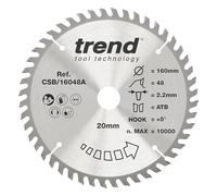 Trend Lame de Scie Circulaire pour Bois, 160 mm de Diamètre, 20 mm d'Alésage, 48 Dents, TCT, 2,4 mm de Trait de Scie, +15° Crochet, CSB/16048