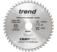 Trend Lame de Scie Circulaire pour Bois, 210 mm de Diamètre, 30 mm d'Alésage, 48 Dents, TCT, 2,4 mm de Trait de Scie, +15° Crochet, CSB/21048