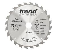 Trend Lame de Scie Circulaire pour Bois, 235 mm de Diamètre, 30 mm d'Alésage, 24 Dents, TCT, 2,6 mm de Trait de Scie, +15° Crochet, CSB/23524